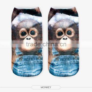 outdoor ankle white monkey high quality 3d digital full print colorful ankle socks sports unisex custom hot sale stretch spandex