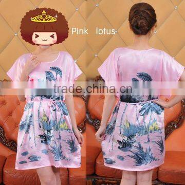 Comfortable And High Quality Satin Sleepwear Nightgown Night Dress Robes Chinese Painting Style