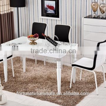 powder paiting white color dinner set for 6 people /tempered glass dining table 6 chairs set