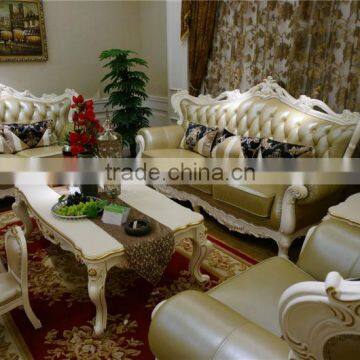 U-shaped Sofa Yellow Leather Sofa Unfinished Antiques Furniture photo-2
