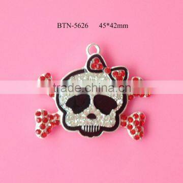 2015 Hot selling factory price new style 45*42mm skull rhinestone button fashionable pendent decorations in stock (btn-5626)