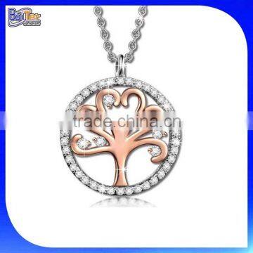 Custom Pave Zircon Tree Of Life Round Pendant Whose Rose Gold 925 Sterling Silver Tree Of Life