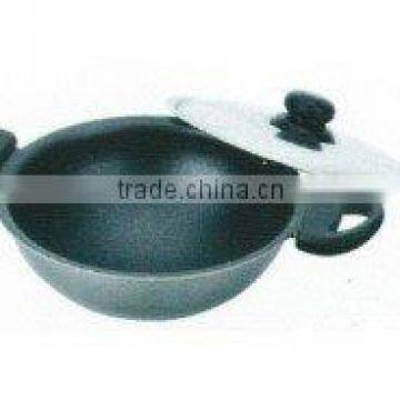 Non-stick Aluminum wok with cover and ear