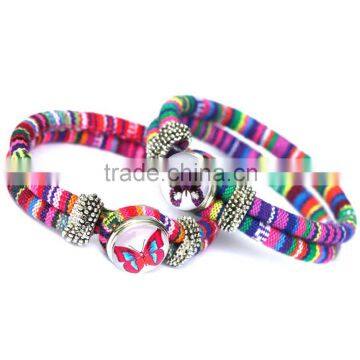 Handmade Women's Glass Gem Butterfly Cuff Bangle Wristband Snap Button Bracelet photo-5