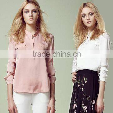 Womens Basic Long Sleeves Chiffon OL Blouse with Pockets Pullover Shirt Top ODM OEM Type Manufacturers Factory Guangzhou