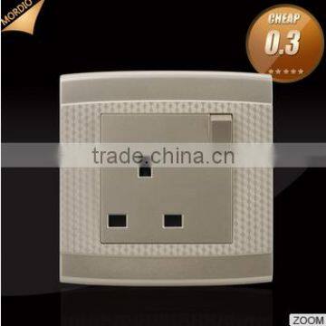 Newest British standard PC 13A 250V 1 gang wall electric switch socket Cold color