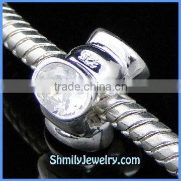 Wholesale White European CZ 925 Silver Crystal Beads BCZ39C