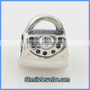 Wholesale White CZ European Handbag Silver Charm Beads BCZ09B