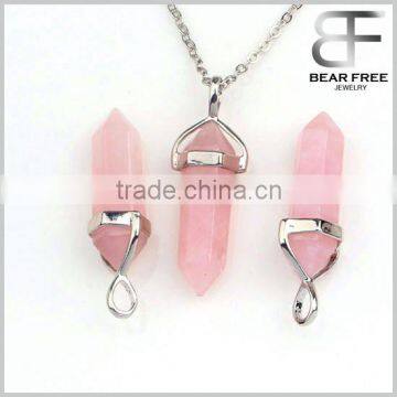 Rose Quartz Crystal Hexagonal Prism Healing Point Chakra Pendant Bead For Necklace                        
                                                Quality Choice