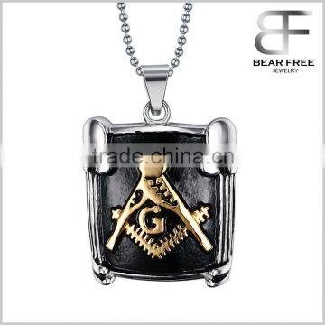 Stainless Steel Black Golden Masonic Pendant Necklace Freemason Men's Jewelry with Chain