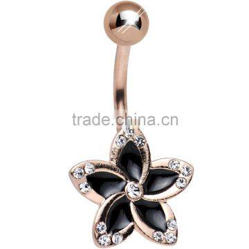 Gem Rose Gold Plated Flower Belly Button Ring