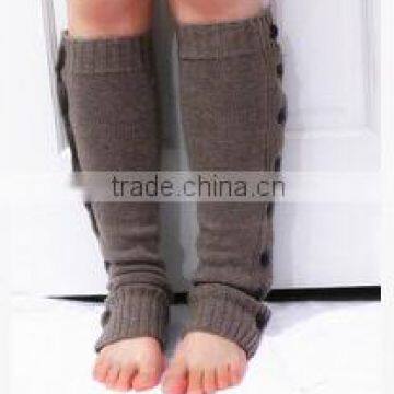 Women Knitted Flat Button Down Crochet Leg Warmers with Lace Trim