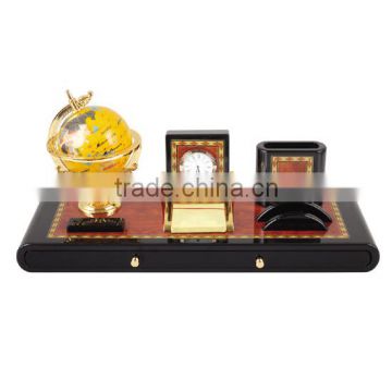 Luxury Gold Metal Globe Wooden Organizer Sets With Pen Holder And Memo Coaster