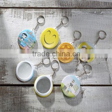 *fashionable high quality tin plate mirror with key chain for makeup use