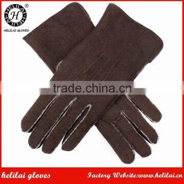 Women's Shearling Leather Gloves Brown Hand Stitching Winter Gloves For Ladies