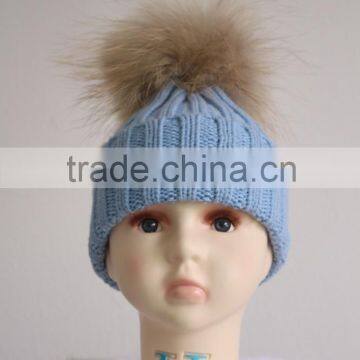 Simple Style Baby Hats For Kids With Raccoon Fur Balls Knitted Baby Kids Hats