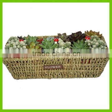 sea grass Wheat straw weaving storage basket with leather handles