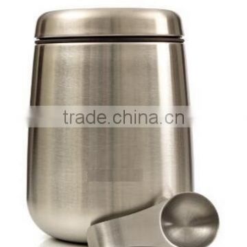 stainless steel coffee canister with spoon and Magnet lid