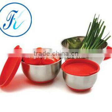 Stainless Steel Thicken Deep Mixing Salad Bowl Set with plastic lid