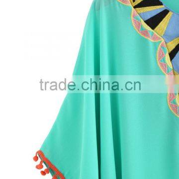 2016 Fashion Design Embroidery Lace Trimming Chiffon Casual Kaftan Top, Beach Kaftan SY1604 photo-4