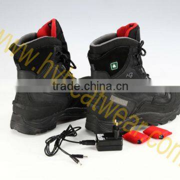 Black leather rechargeable battery heated work boots