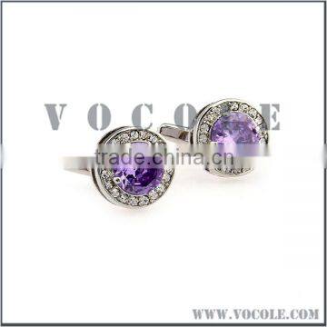 Starburst Big Amethyst Round Stainless Steel Gem-Set Cufflink