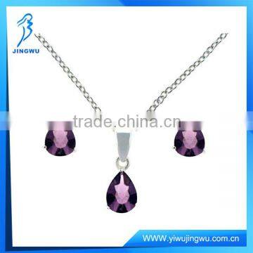 Pear Amethyst-Color 925 Silver Pendant and Earrings Jewelry Set