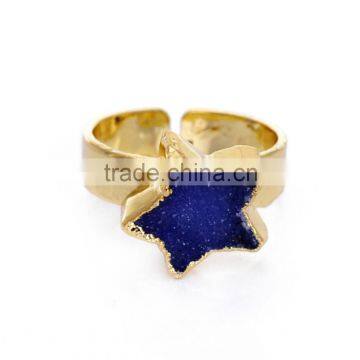 50pcs Dark Blue raw stone rings fashion five-star points ring fashion adjustable rings wholesale 18*12mm