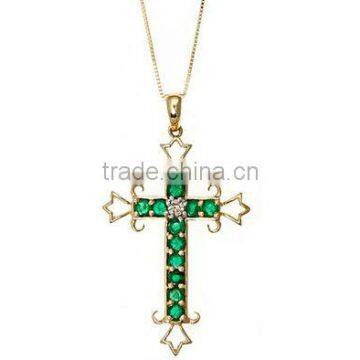 Green color cubic zirconia cross silver pendant 925 sterling silver necklace