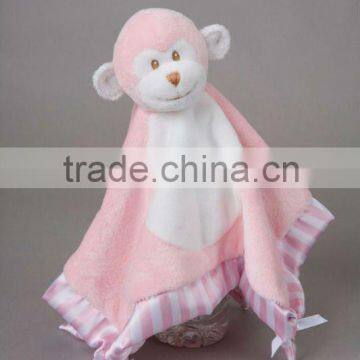 ultra soft and unbelievably cute pink and white Monkey Snuggler blanket baby plush toys with embroidery