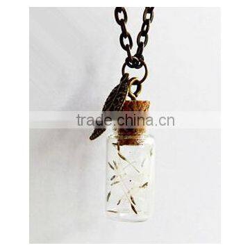 Mini Glass Bottles With Corks and Screw Eye Pins, Glass Jar Vial Charm Pendant With Chains Necklaces photo-2