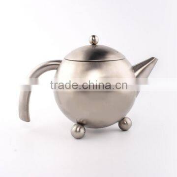 stainless steel 18/8 round tea pot tablewares SGS/FDA/LFGB drinking water jug housewares tea kettle with three pearl legs