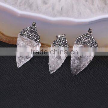 Natural White Druzy Quartz Stone Pendant, Arrow Shape Pave Crystal Rhinestone Agate Gem stone Pendant For Jewelry Making