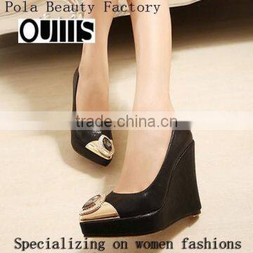 Wholesale Factory Price Shoes High Heel Pointed Toe Wedge Shoes Casual Pointed Toe Rhinestone Wedges Pumps Shoes PMS3718