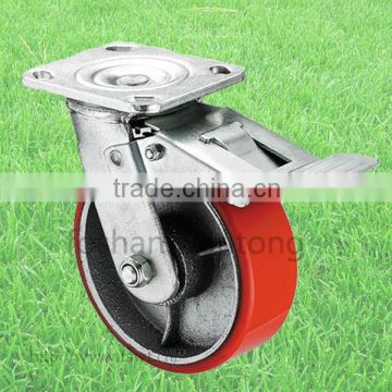 Heavy Duty Pu Trolley Wheel Top Plate Locking Swivel Industrial Casters