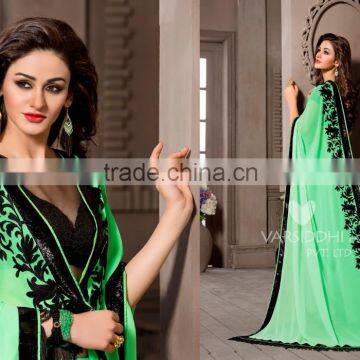 Glided Light Yellow Georgette Saree/Traditional Indian Sarees photo-3