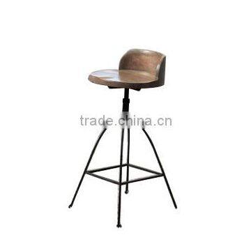 Industrial furniture vintage metal Bar stool , Metal base base bar stool with wood top and small back