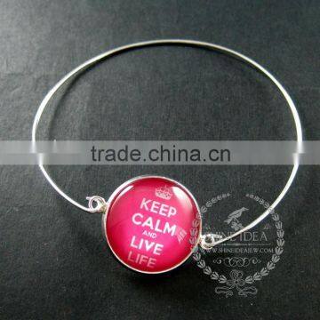 65mm Diameter One End Open Keep Calm Series 1 Candy Color Collage Art Cabochon Silver Wiring Fashion Bangle Bracelet 6420002 photo-3