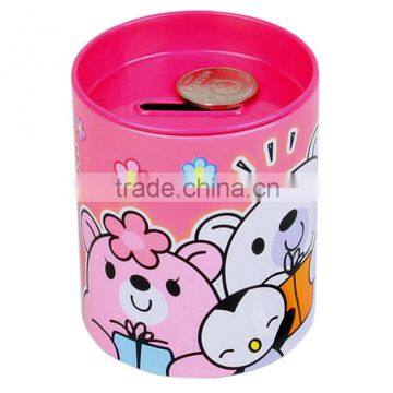 Handle Tin Cartoon Kids Coin Bank with Lock