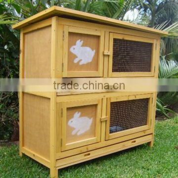 Rabbit Guinea Pig Hutch Cage DOUBLE Storey 2 Levels Quality Fir Wood Metal Tray