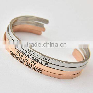 Simple Thin Stainless Steel Hand Stamped Message Bangle Bracelet "wild at heart"