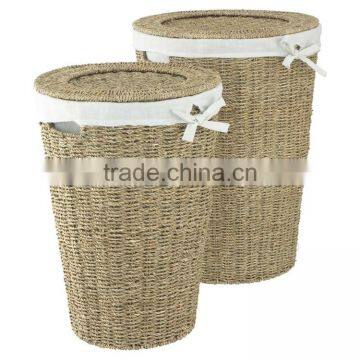 Hotel Used Set of 2 Round Eco-friendly Seagrass Laundry Basket With Cloth Liner photo-2