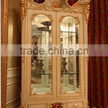 Luxury French Rococo Style White Four Door Glass Display Cabinet/ Gorgeous Home Decorative Cupboard Showcase/ Classic Sideboard photo-4