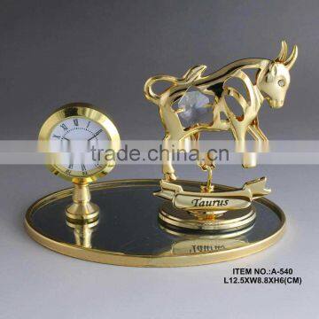 Hot Sale 24K gold plated Taurus Desk Clock made with swarovski elements