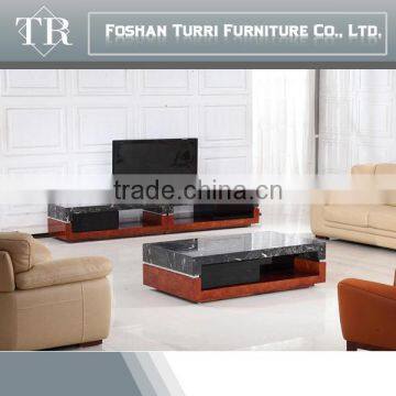 Antique Black Marble Top Wooden Base Coffee Table for Living Room Furniture Set photo-6