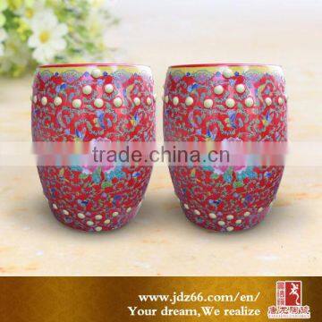 Popular design Herba scutellariae barbatae red wrapped flowers porcelain stools for best sale