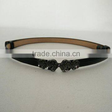 Wholesale Adjustable Flower Pattern Buckle Sex Women Lady Thin PU Waist Belt photo-3