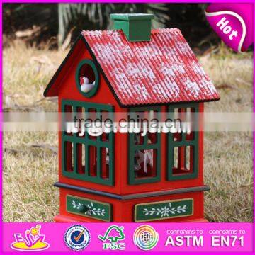 New Design Red House Shape Christmas Wooden Music Box W07B023B photo-3
