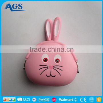 Low price cute pink rabbit silicone coin purse