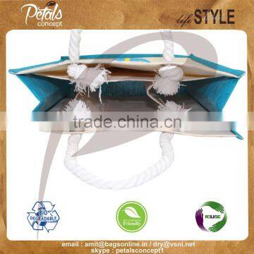 Printed Canvas Three Bottle Wine Bag With Twisted Rope Handle photo-4